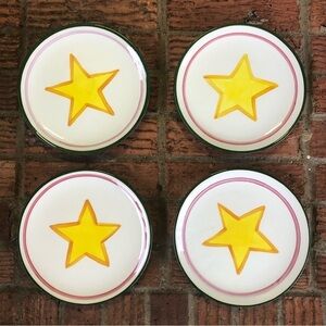 Set of 4 Vintage 90s Vicki Carroll Hand Painted Holiday Star Salad Plates 7 3/4”